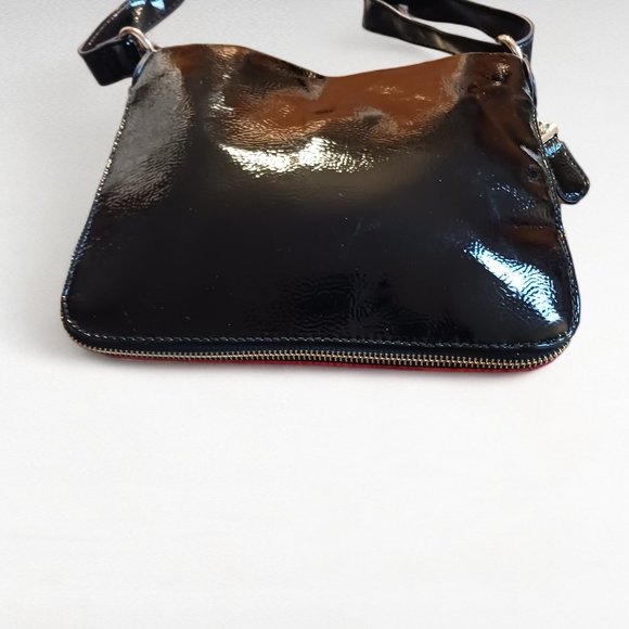 Vintage Anne Klein Red Reptile Embossed Black Patent Leather Vegan Crossbody - Picture 3 of 13